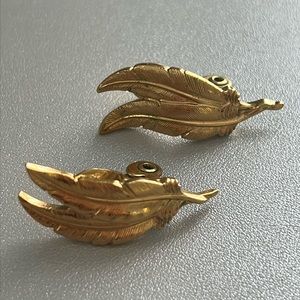 Monet Gold Vintage Feather Earrings